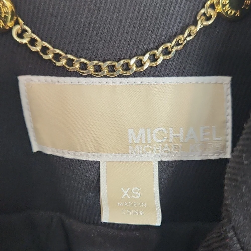 Michael Kors Black Wool Blend Quilted Peacoat Gold Military‎ Buttons size xs - Picture 4 of 8